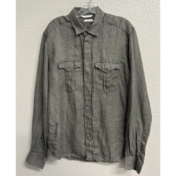 SUITSUPPLY Shirt Size 41/16 Mens Green Pure Linen Chambray Extra Slim Fit - Picture 10 of 10